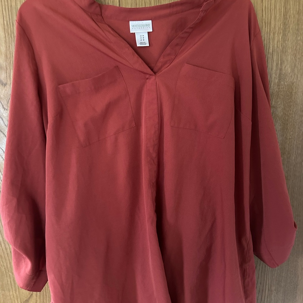 Motherhood maternity Burnt orange Red 3/4 Sleeve Mandarin Collar Blouse